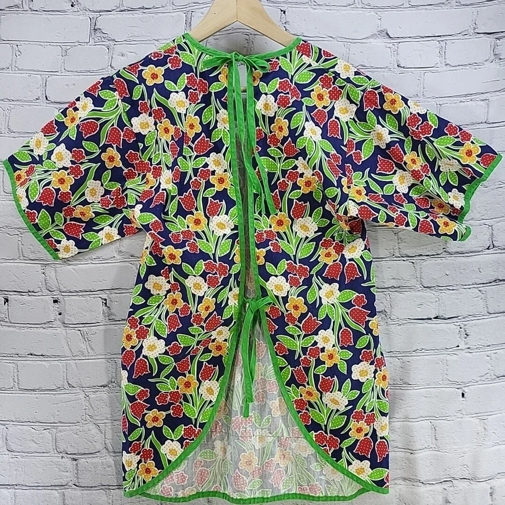 Vintage Childrens Art Smock Full-Coverage Apron Size Me Green Floral Apron Tree‎